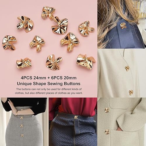 Miniatura 2 de 10 botones de costura de forma única para uniformesvestidostrajesblazer, botones de metal dorado galvanizado para manualidades, 4 piezas de 0.945 in