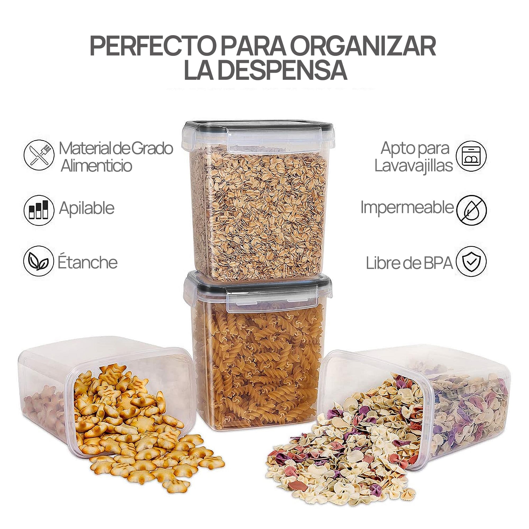 Vtopmart Botes Cocina Almacenaje Juego de 24 Piezas,Recipientes Herméticos para Alimentos con Tapa Sin BPA, Contenitori Pasta di Cereali, Muesli, Farina, Zucchero