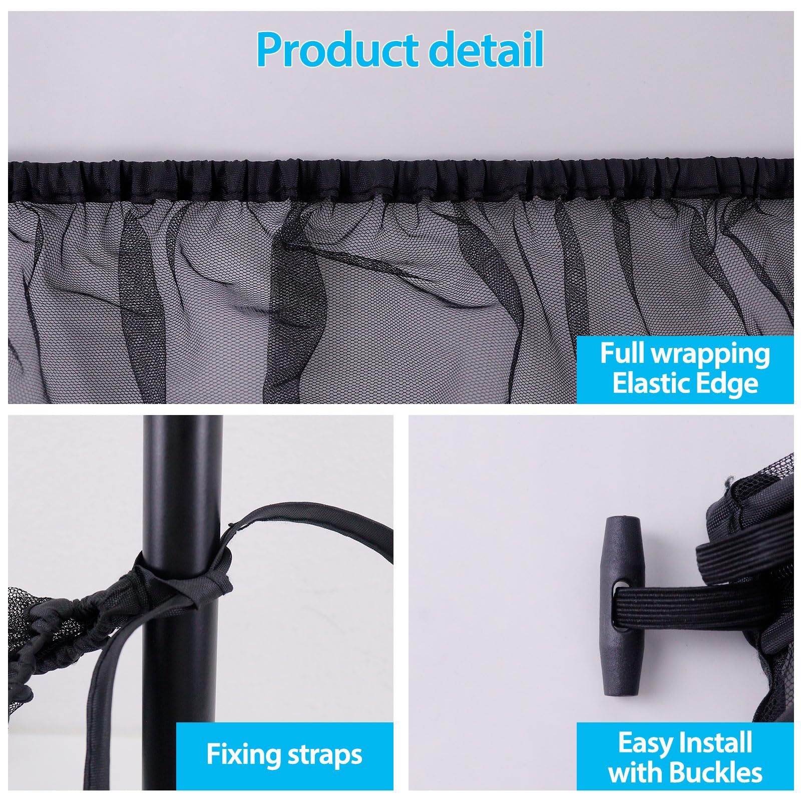 AUMAYCO Universal Mosquito Net for Pram Pushchair, Double Zipper Portable Fly Insect Bug Net, Foldable and Stable Protective Cover for Stroller Bassinet Buggy Carrycot Cribs Travel Cot, Black, 2Pack - Image 3