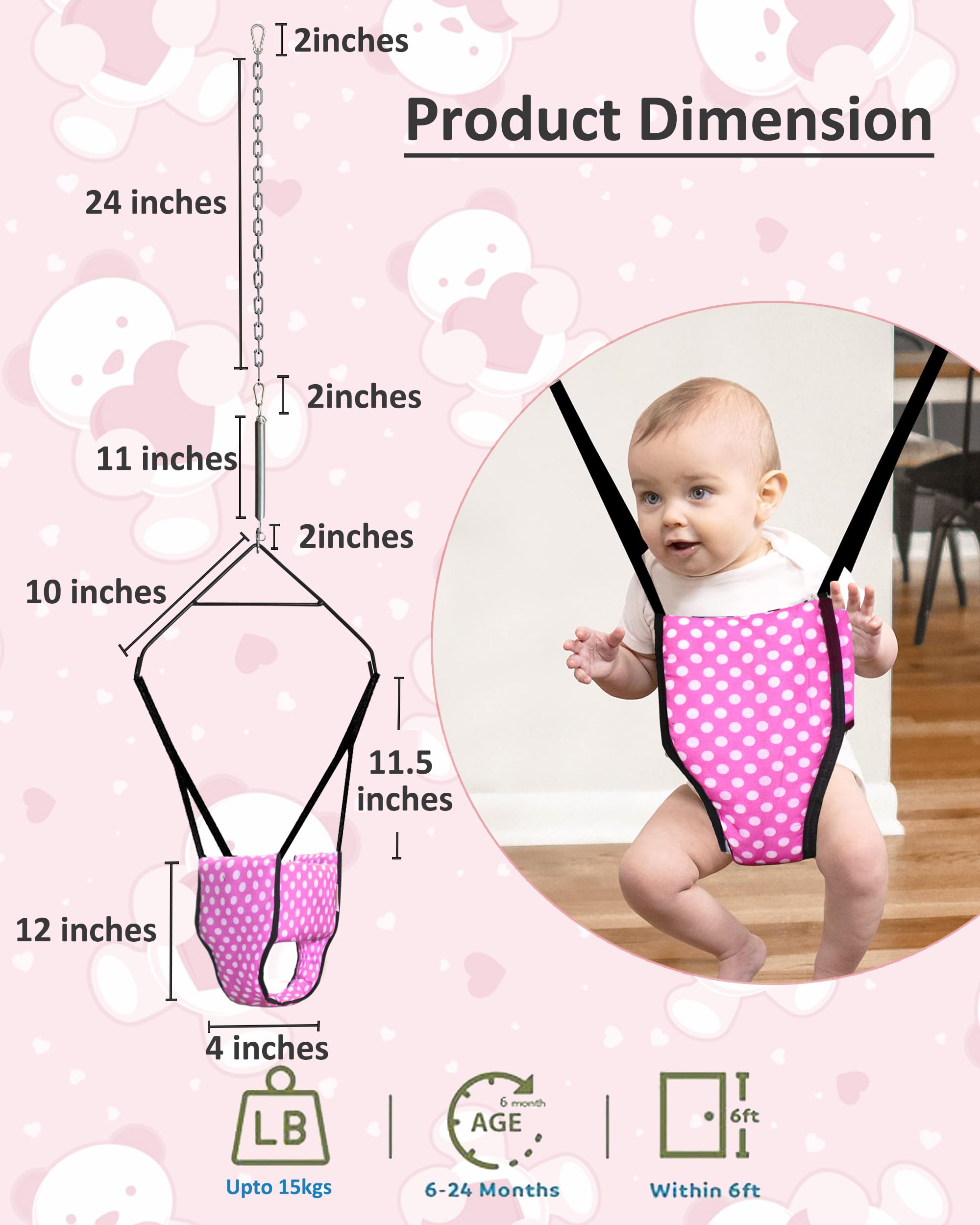 Vparents 2 in 1 Toddler Jumper Cum Baby Walking Harness Function, Fun Activity for 6-12 Months Infant Toddler (Pink) 1