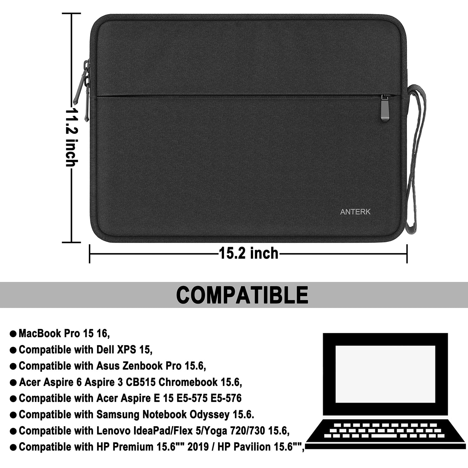 Housse de Protection pour Ordinateur Portable 15,6", résistante à l'eau et aux Chocs avec poignée, Sac de Transport avec Poche, Housse pour Ordinateur Portable Compatible avec HP, Dell, ASUS, Lenovo