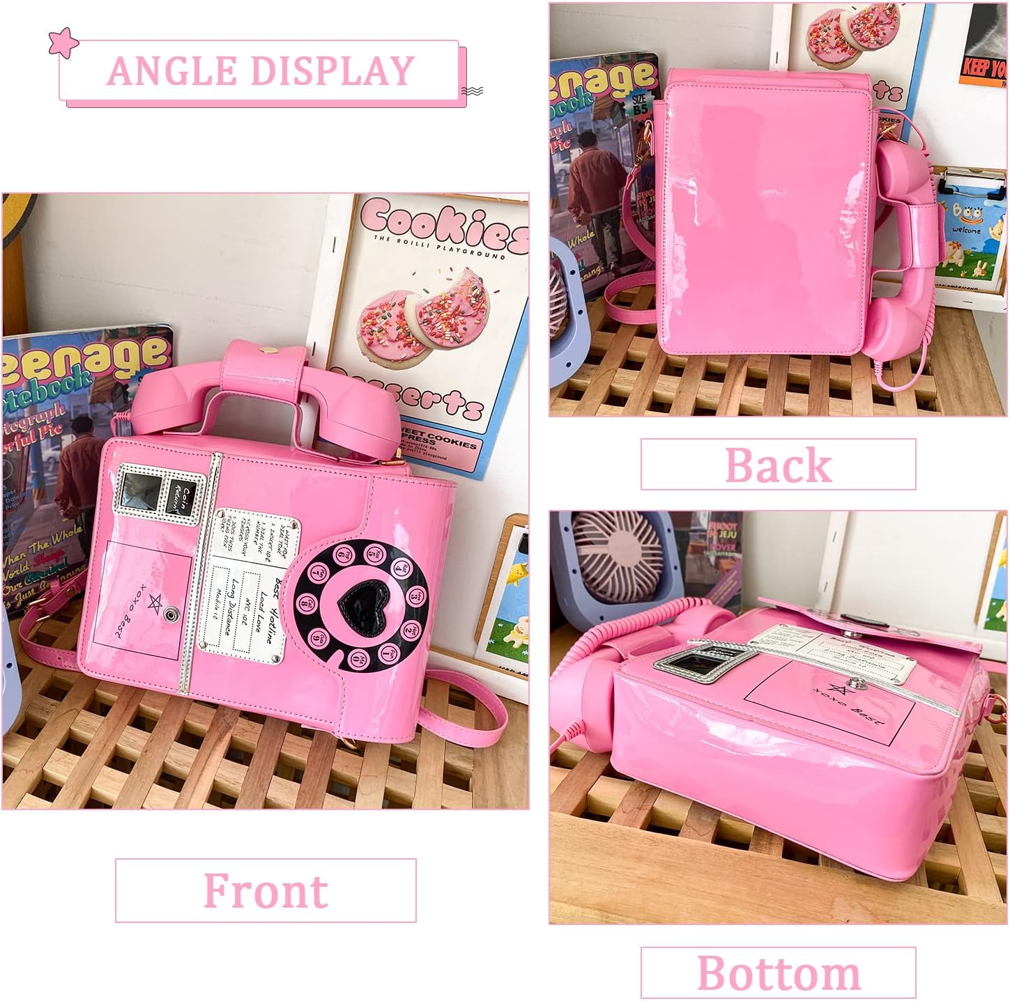 KUANG! Women Reflective Fashion Telephone Shaped Shoulder Bag Ladies Novelty Microphone Crossbody Bag Chain Purse for Girls - Image 4