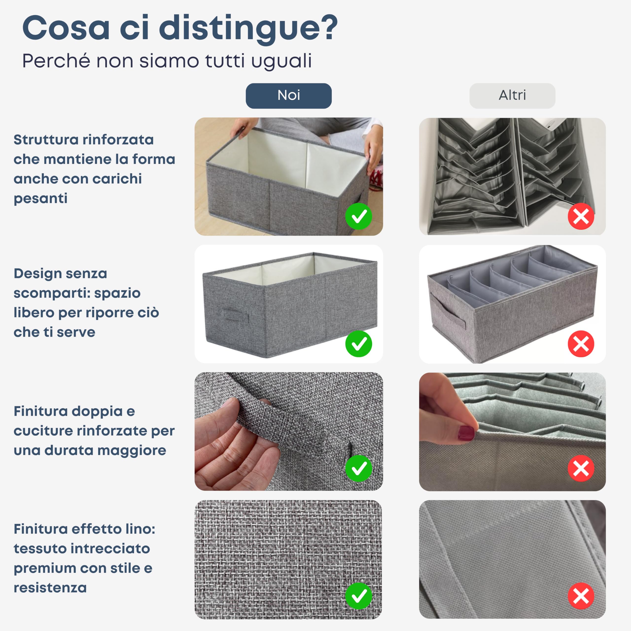 Scatole per Armadio XL 48x30x20 cm, Set 3 Contenitori per Vestiti Pieghevoli, Organizer Armadio Salvaspazio con Coperchio e Manici, Scatole Portaoggetti Rigide in Tessuto Grigio