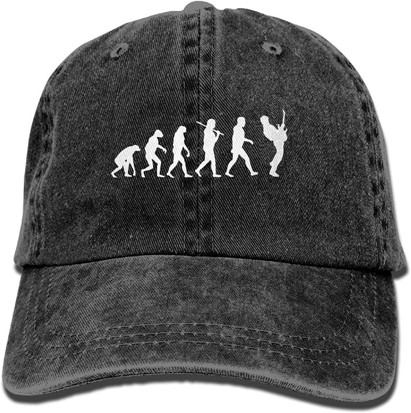 Men Women Guitar Player Evolution Funny Denim Fabric Baseball Hat Adjustable Hip-hop Cap