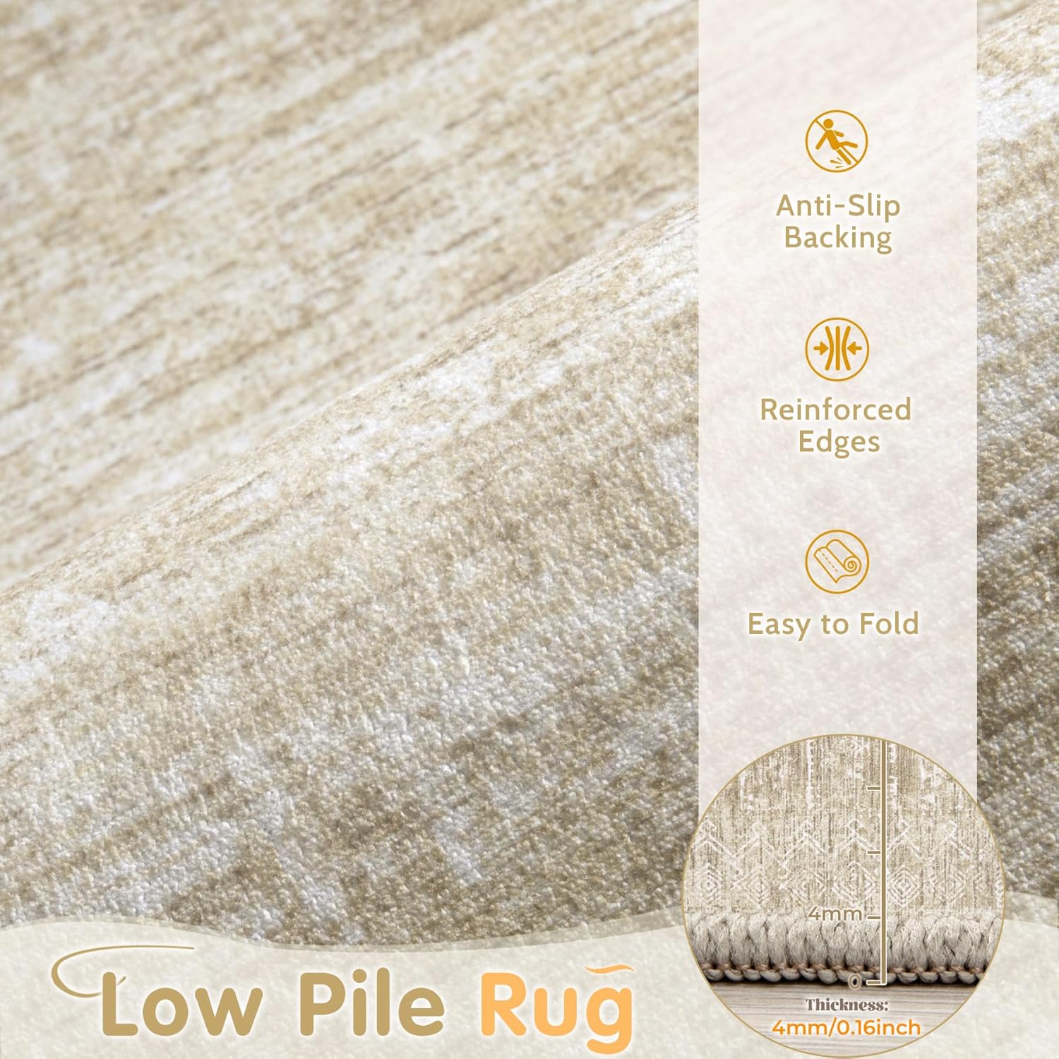 Washable Rug 5x7 Area Rugs: Modern Geometric Rugs for Living Room Non Slip Soft Low Pile Moroccan Indoor Carpet for Bedroom Nursery Dining Room Home Office (Beige, 5'x7') - Image 3