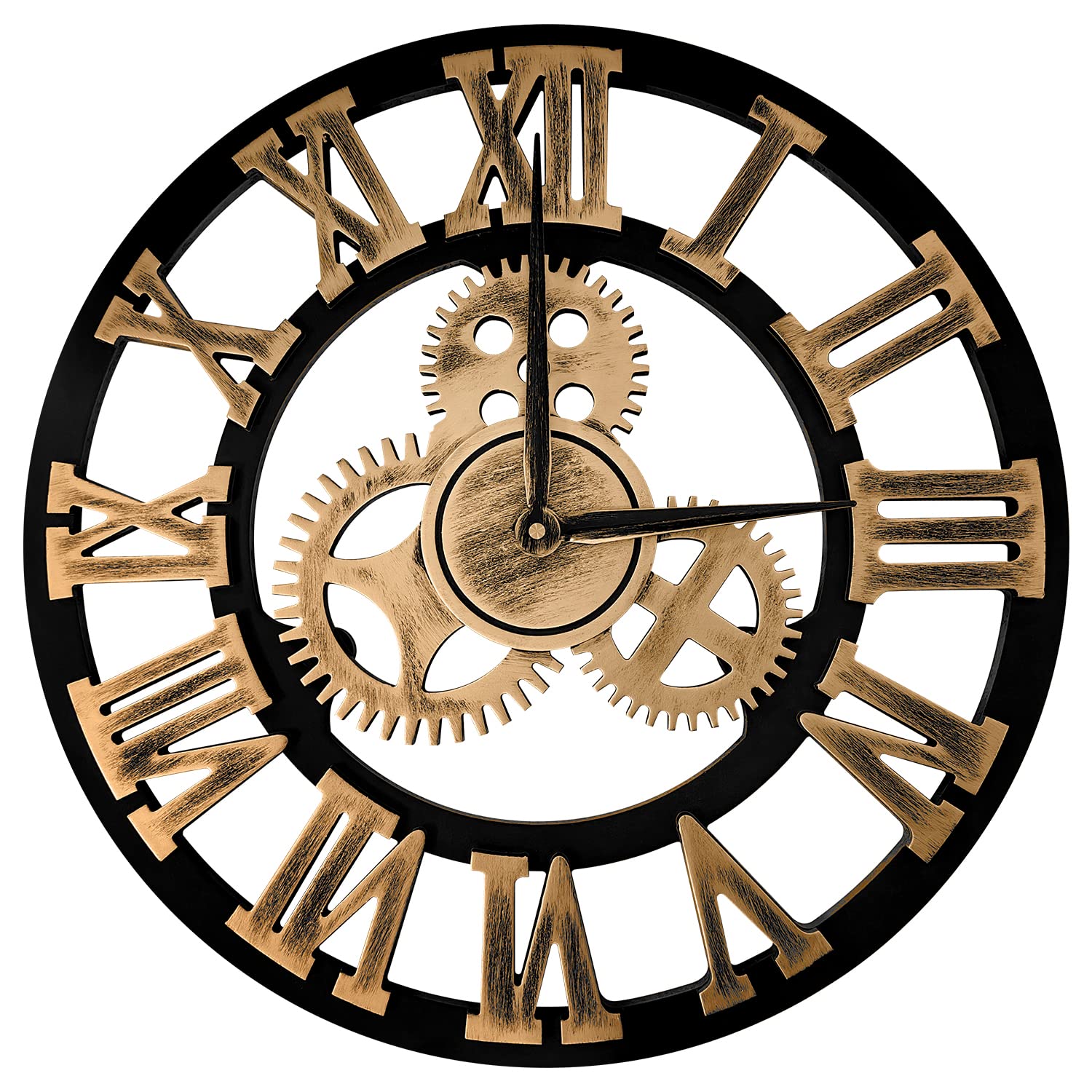 Reloj de Pared de Madera de Cuarzo con Números Romanos con Engranajes Vistos, Silencioso, no Hace tictac, para Sala de Estar, Dormitorio, Oficina, Cocina