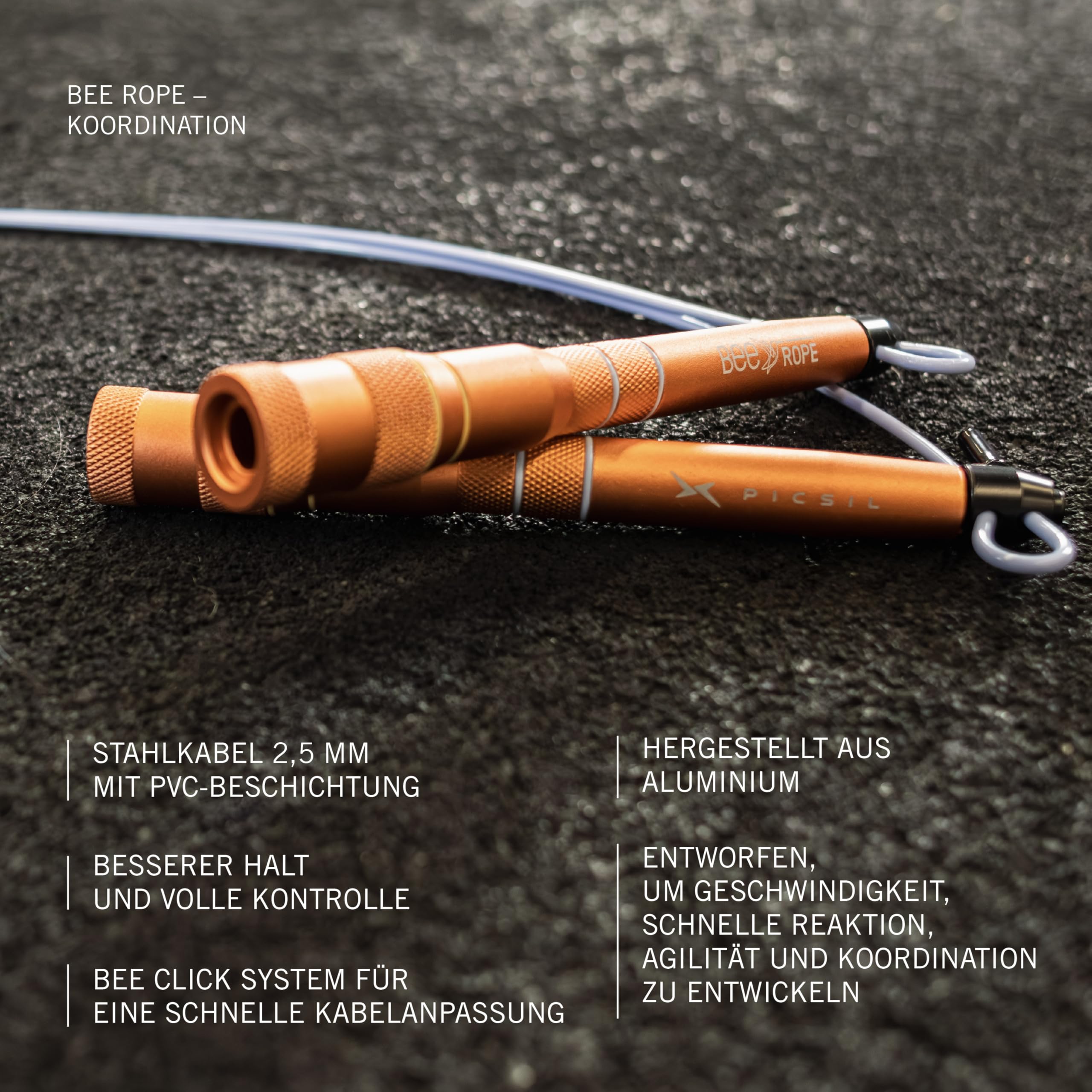PICSIL - Springseil BEE, Leichtes und Verstellbares Speed Rope, Verstärktes Kabel, für Cross Training, Fitness und Double Unders