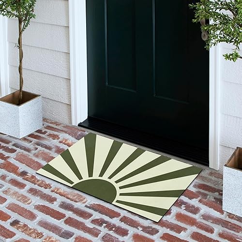 Miniatura 7 de Tapete para puerta de sol, 17 x 30 pulgadas, color verde oliva, tapete decorativo para el hogar, parte trasera de goma antideslizante y fuerte