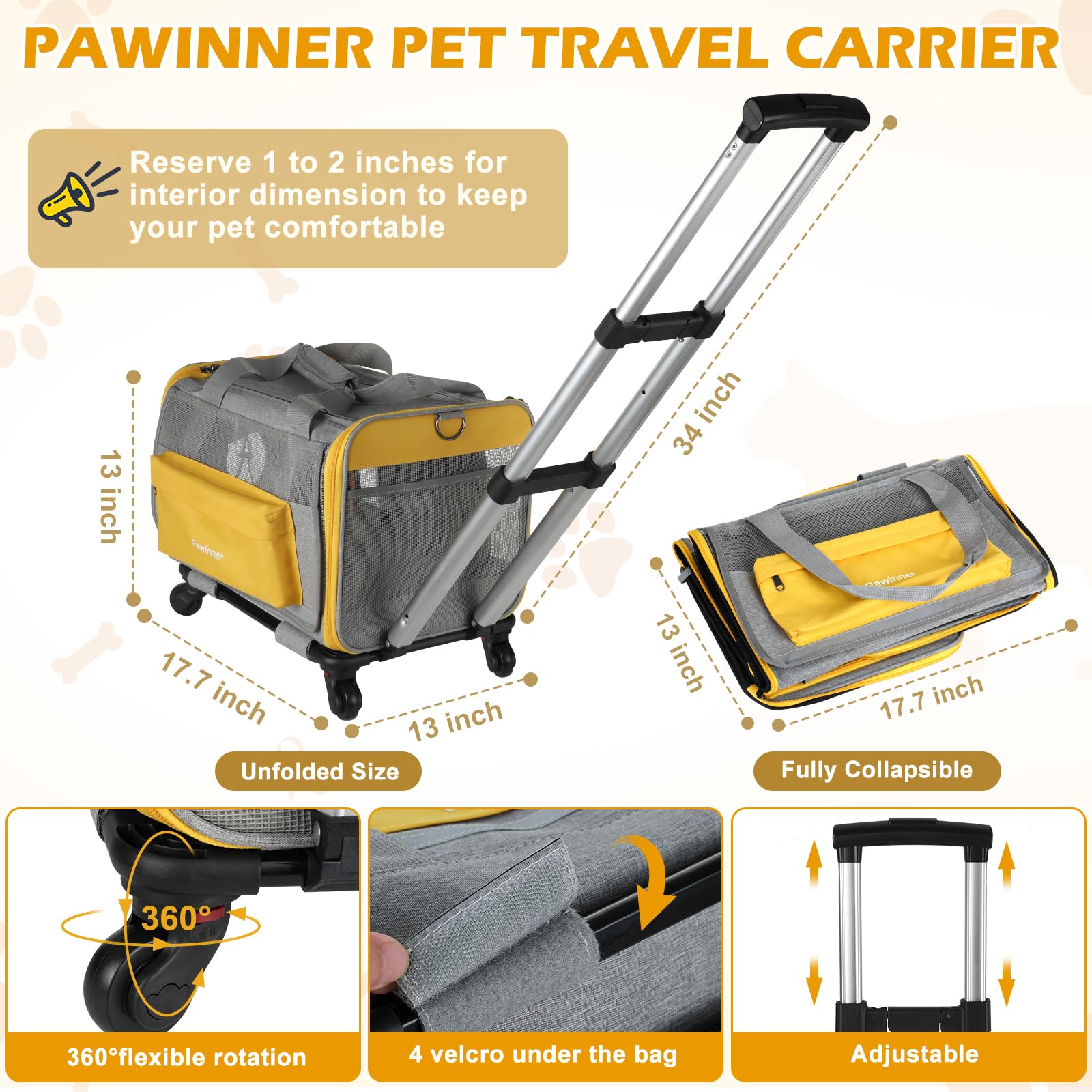 Transportín para gatos con ruedas aprobado por aerolíneas, carrito para perros pequeños, cochecito grande para gatos, transportador portátil para mascotas con ruedas, tela 600D transpirable