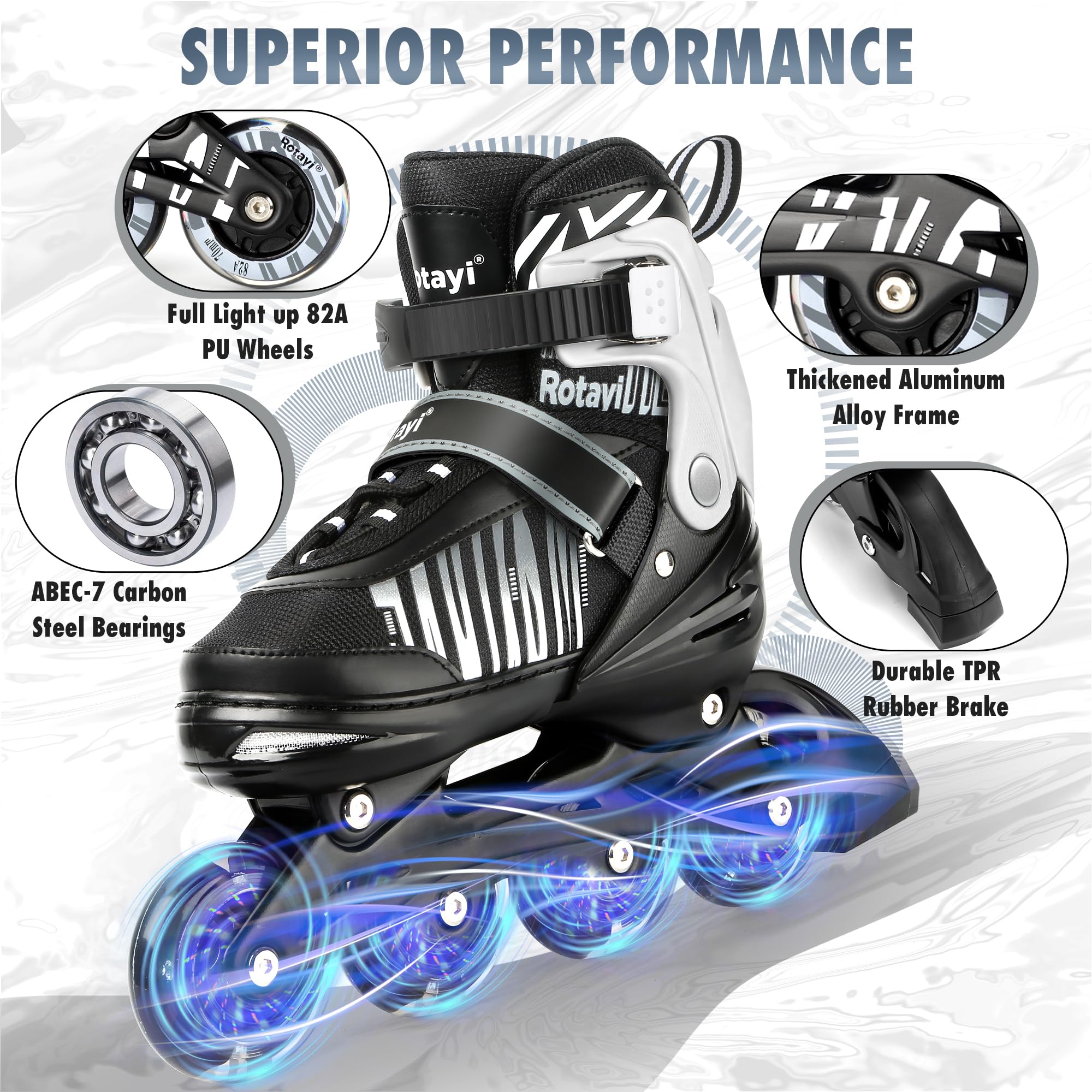 TaroKitc Inliner für Kinder Jugendliche und Damen/Herren, 4 Größen Verstellbare Inline Skates für Mädchen Jungen, Jugendliche Anfänger Inline Rollschuhe in den Größen 30–45