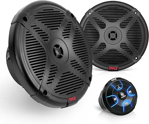 Pyle Kit de altavoces marinos duales de 65 pulgadas clasificación impermeable con receptor de control remoto Bluetooth amplificado para vehículos de