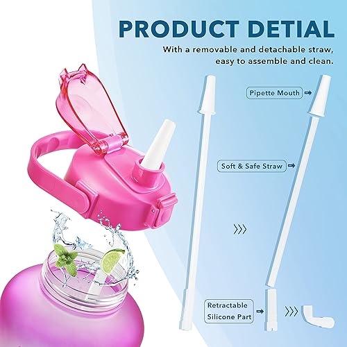 Miniatura 3 de GOSWAG - Botella de agua motivacional de 128 onzas con marcador de tiempo y popote sin BPA grande a prueba de fugas para adecuación física gimnasio