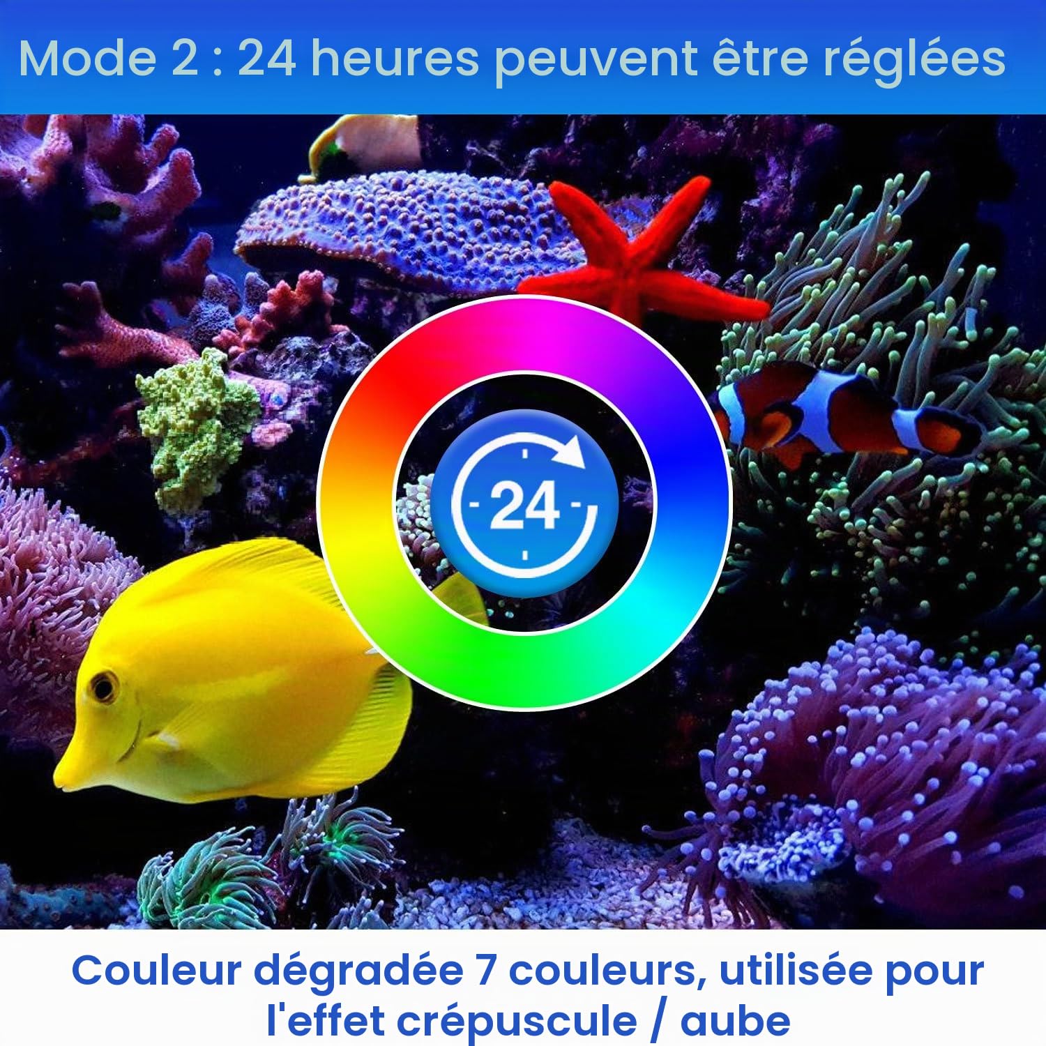 Éclairage LED pour aquarium - Spectre complet 24/7 - 10 niveaux de luminosité - Intensité variable - 45 W - Avec support extensible - Pour aquarium de 120 à 140 cm