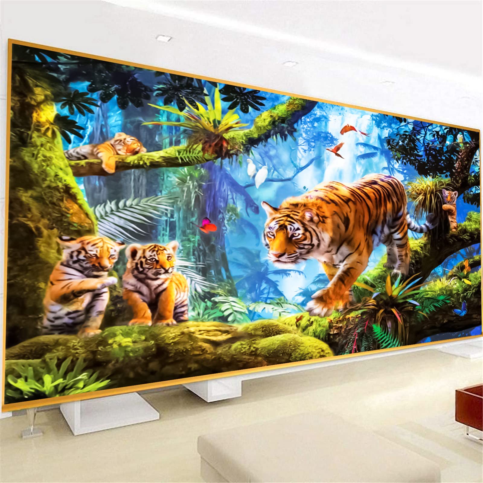 Trayosin DIY 5D Diamond Painting Gross, Diamant Painting Bilder Tiger Diamant Malerei Tier Kits Malen nach Zahlen Stickerei Set Kreuzstich Bilder Wall Decoration (120x80cm)