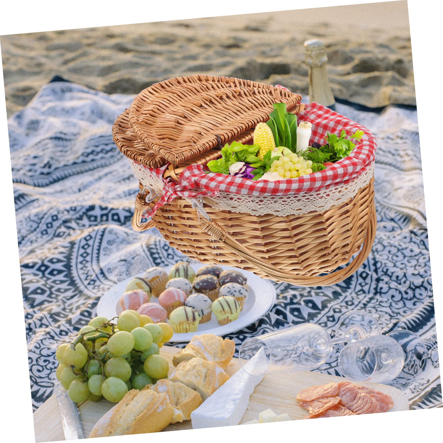 Amazon｜Generic バスケット 編み物 バスケット ハンドル付き 籐 収納