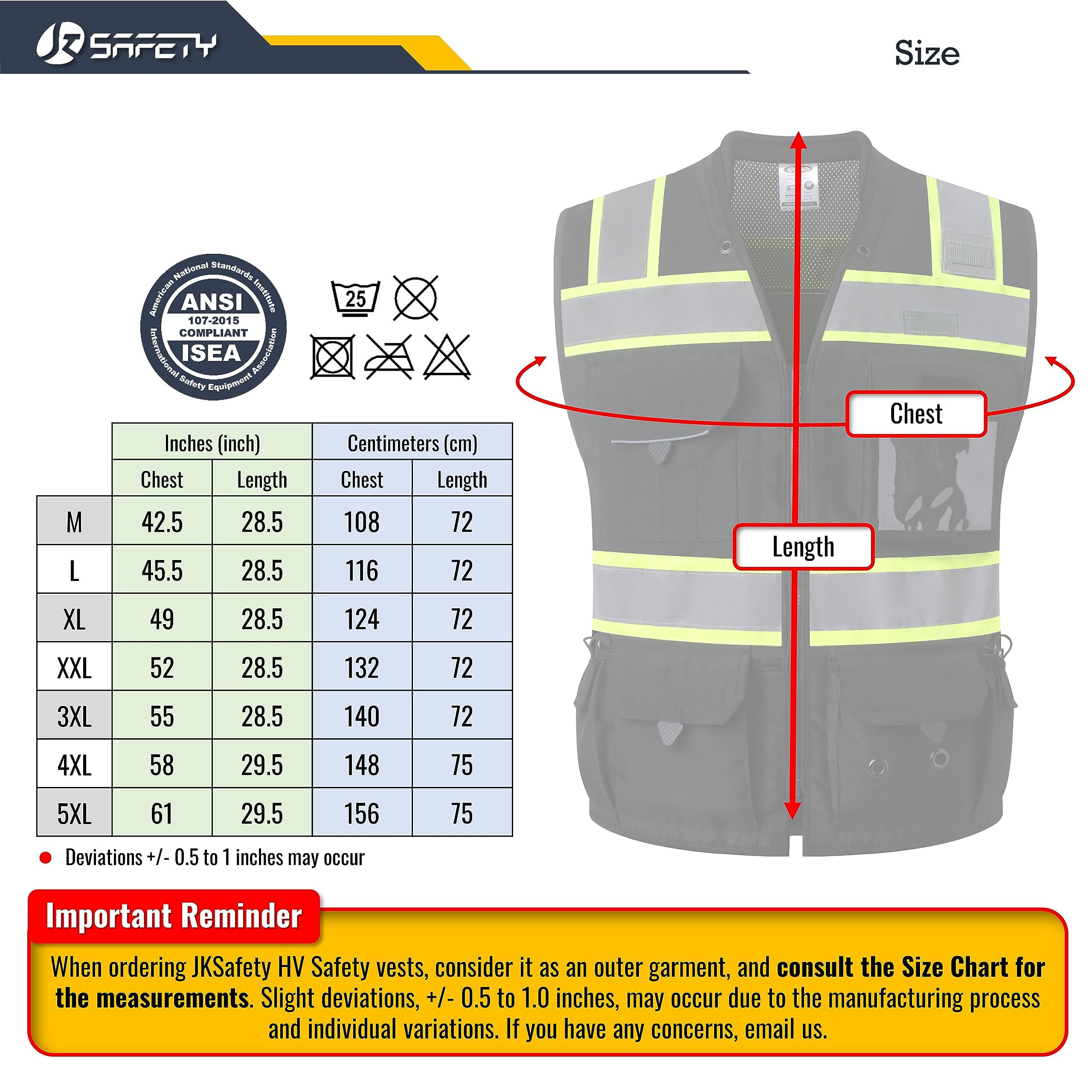 JKSafety Hochsichtbare Unisex-Sicherheitsweste mit robusten EPP-Innentaschen, entspricht ANSI/ISEA-konform