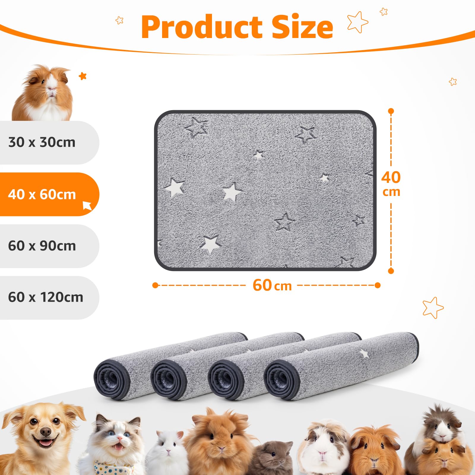 PICK FOR LIFE 4 PCS Guinea Pig Fleece Cage Liner Leakproof Guinea Pig Mats Pee Pads Washable Pet Blankets Soft Absorbent for Small Animal Rabbit Ferret Hamster Chinchillas Hedgehog Puppy - Image 2