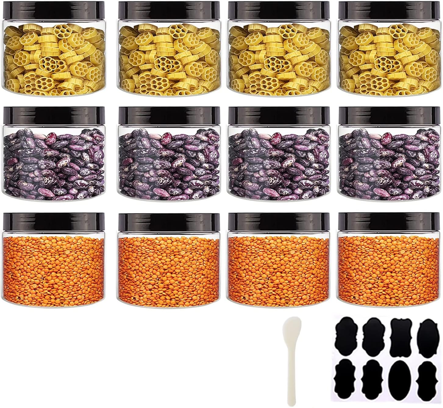 12-Pack Clear Airtight Pantry Storage Jars with Labels & Marker