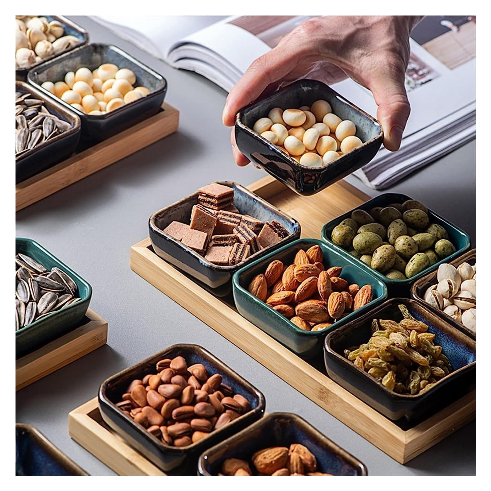 Juego de platos de cerámica para aperitivos para restaurante, cuencos de ensalada divididos con platillo y plato de salsa, ideal para servir frutas secas y aperitivos