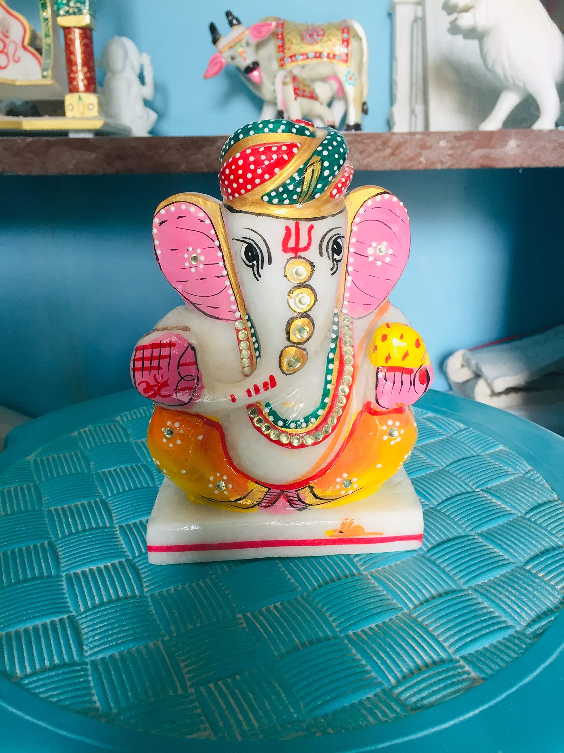 Buy AK Marble White Marble Pagri Ganesh Ji Murti (Statue) 6 inch