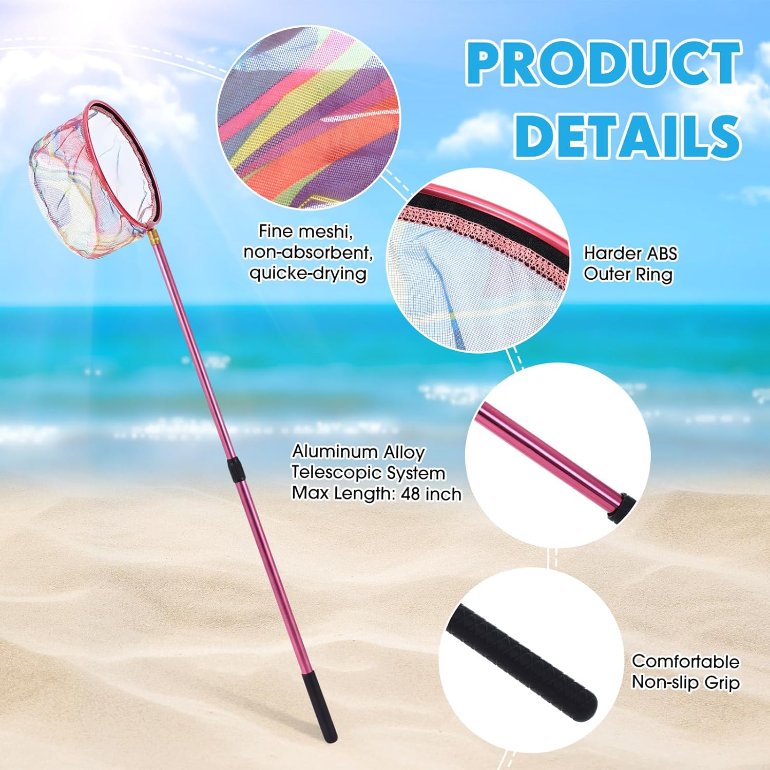 6 Pack Telescopic Fishing Nets, Retractable Lightweight Aluminum Alloy Landing Nets with Non-slip Handle for Catching & Releasing Frogs, Butterflies, Fish for Beach, Pond, Park Outdoor Use