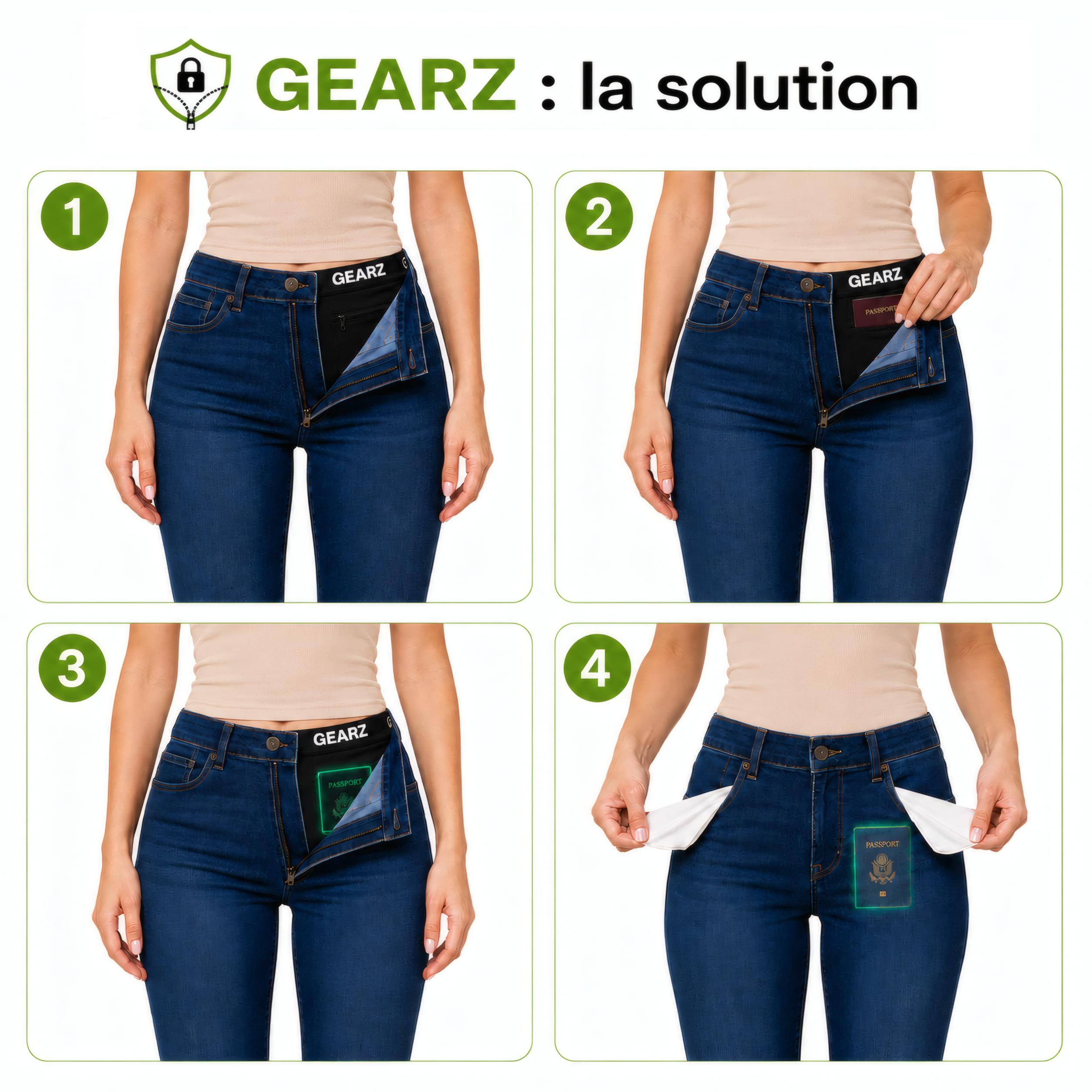 GEARZ - Boxer Voyage Femme Anti Pickpocket - Culotte antivol avec 2 Poches secrètes - Shorty en Coton Extensible Noir