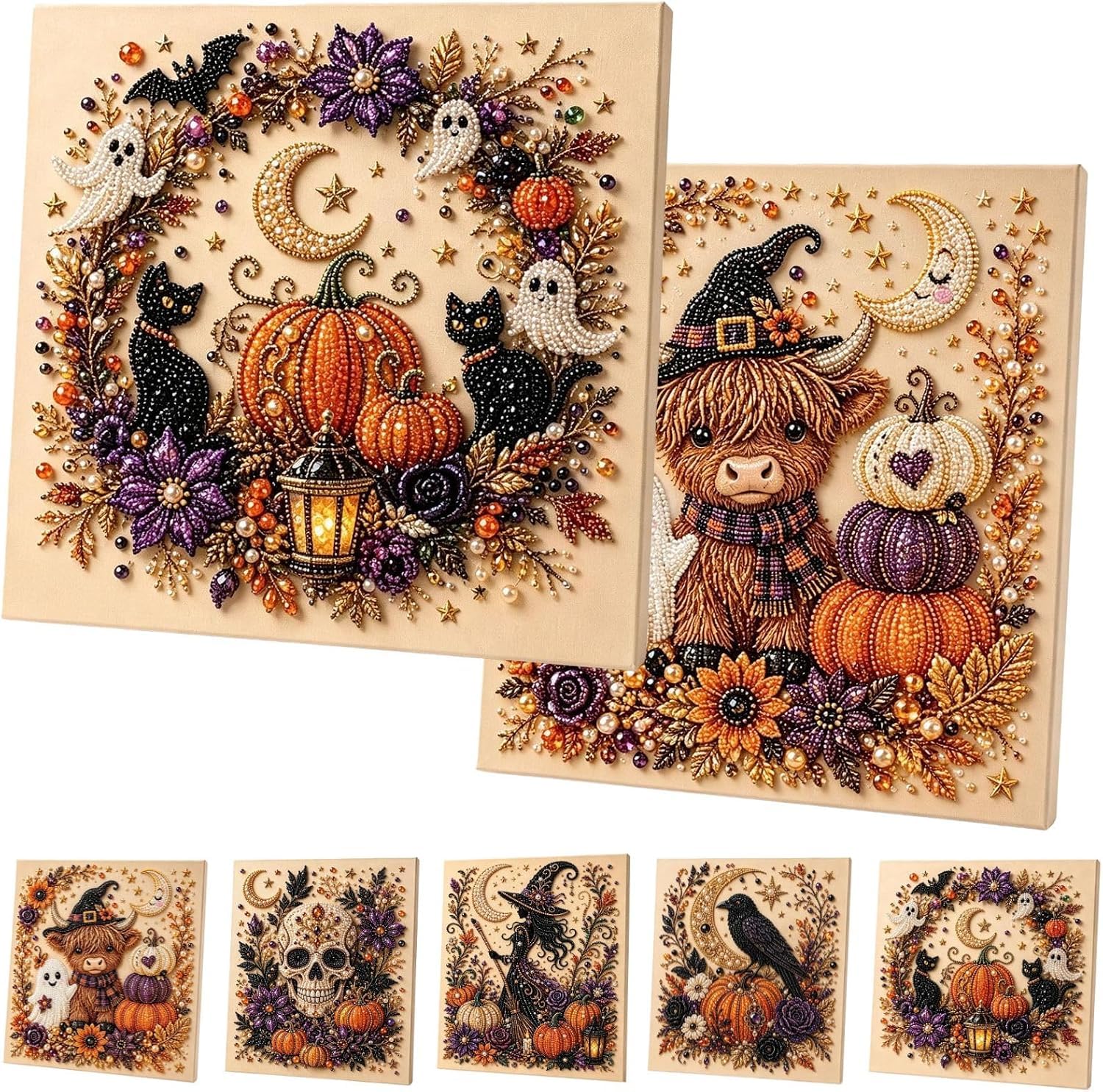 Halloween Ghost Pearl Diamond Art DIY Kit, Spooky Cute 3D Pearl Diamond Painting Crafts Kits for Adults, Beginner DIY Fall Home Decor Wall Art, Beginner DIY Seasonal Party Gift (2PCS A)