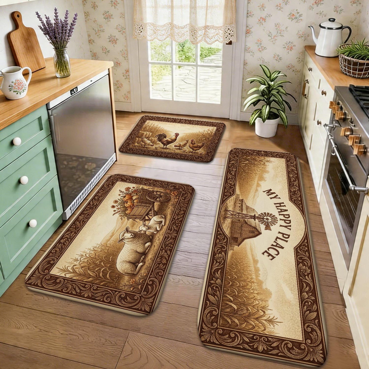 Tapis de cuisine doux et rustique avec motif animal lavable en machine