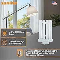 Vista 2 de Sunlite 40531 FML27/65K/2PK Lámpara fluorescente compacta enchufable de cuatro tubos, FML 4 pines, 27 vatios, 1500 lúmenes, luz diurna 6500K, base