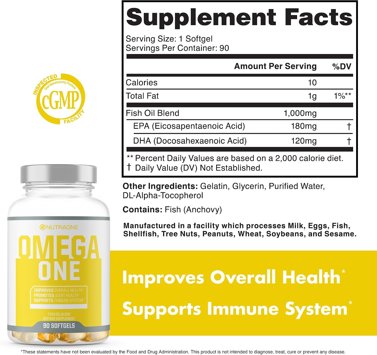 NutraOne OmegaOne Omega-3 Fish Oil Supplement (90 500mg Fish Oil Pills)