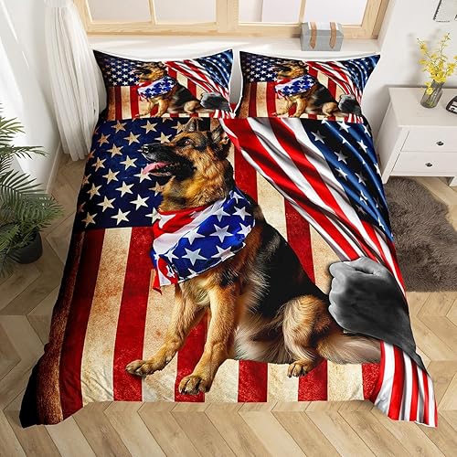 Miniatura 1 de Castle Fairy Juego de ropa de cama de pastor alemán, funda de edredón retro con bandera estadounidense para niños, adolescentes, niños y niñas,