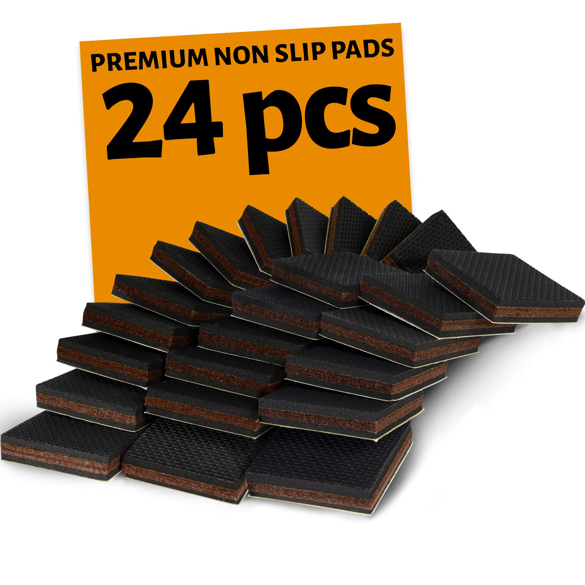 Non Slip Furniture Pads 24 PCS Square! Premium 2” Furniture Feet with Rubber & Felt - Best Hardwood Floor Protectors for Keep All Furniture. High Effective Rubber Furniture Pads