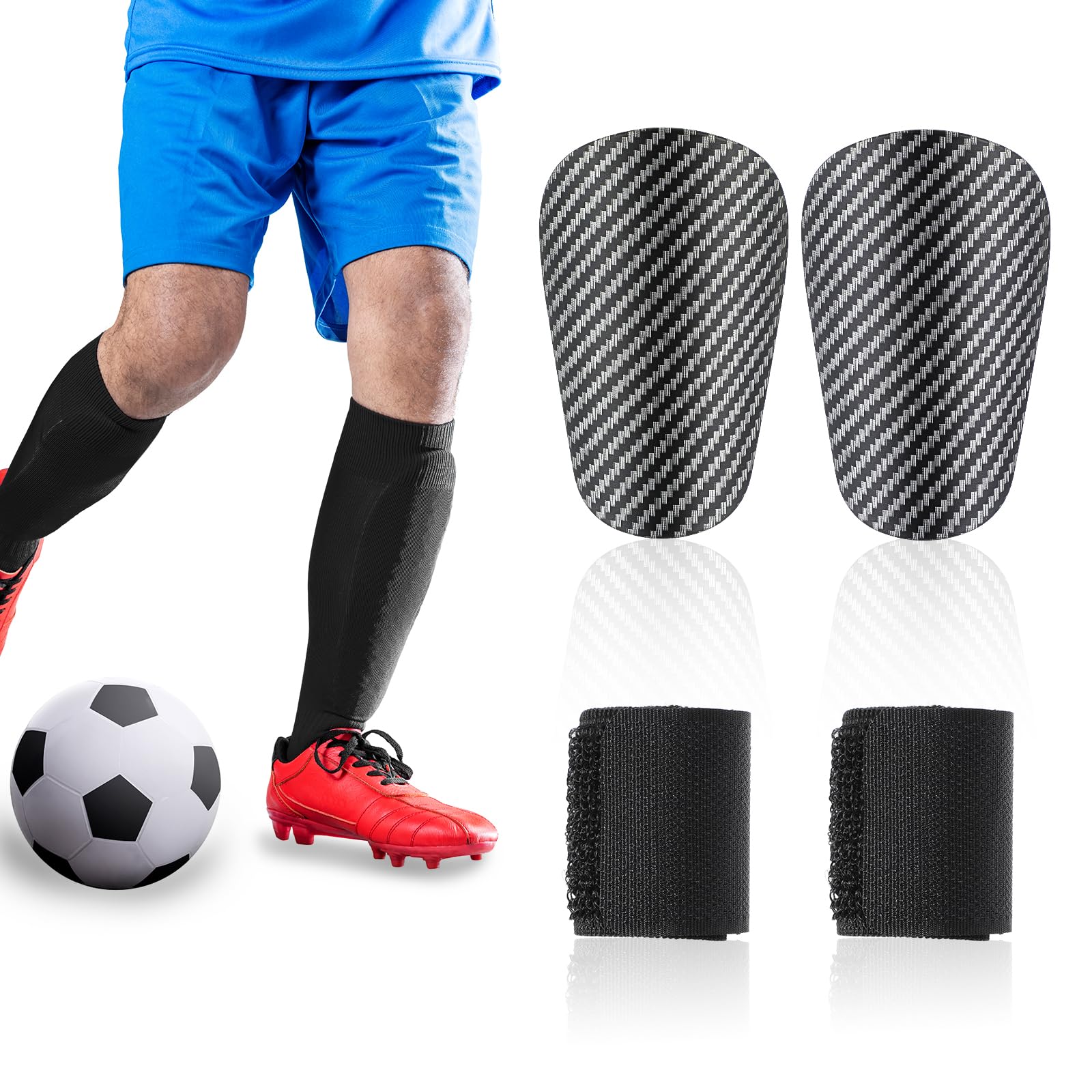 Mini Soccer Shin Guards, 1 Pair Small Shin Pads and 1 Pair Strap Shin Fixed Straps Protective Equipment Shin Guards for Teenagers Kids Toddler Boys Girls