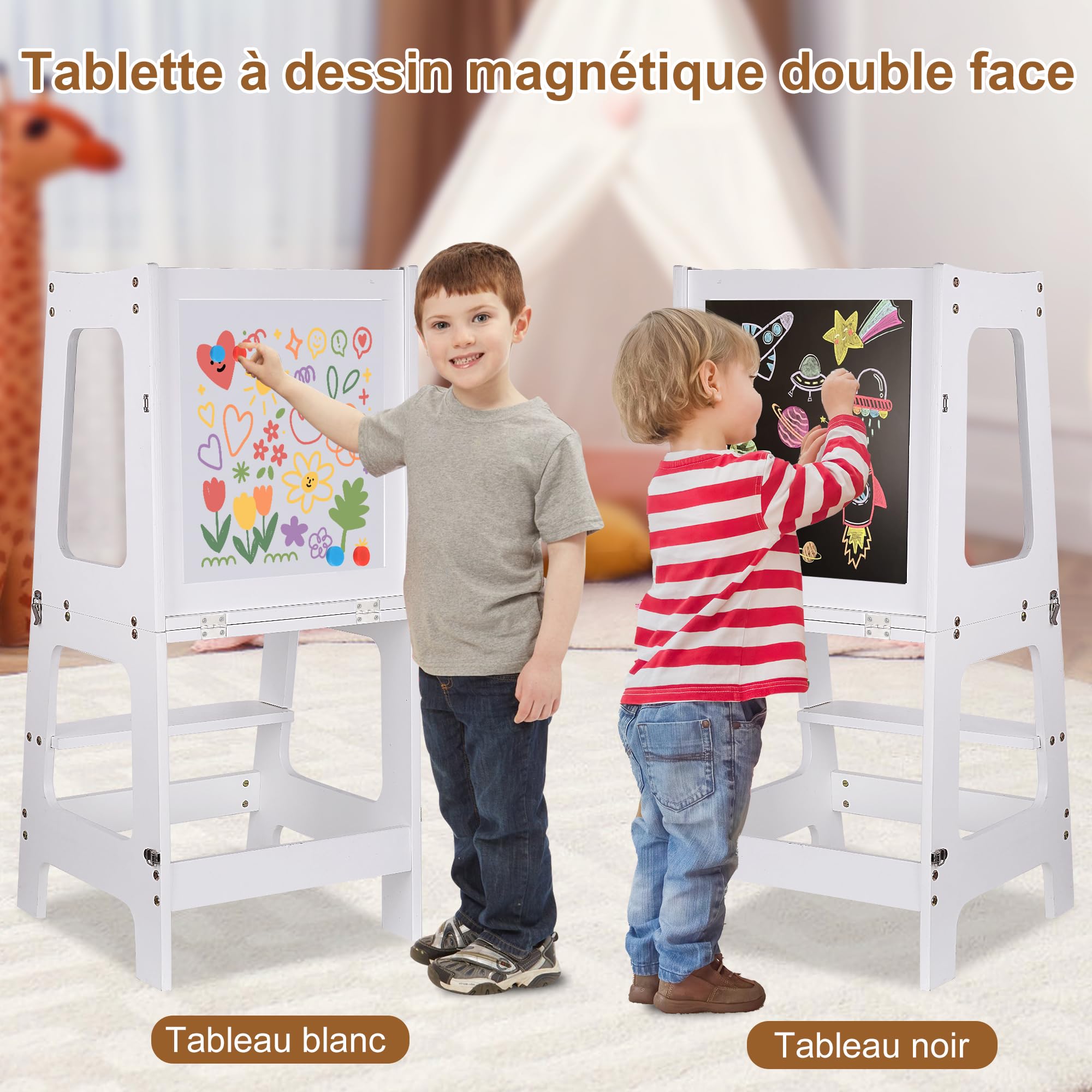 Montessori Tour d'apprentissage pour Enfants, Multifonction Tour d Observation avec Tableau Noir, Tour éducative à partir de 1an