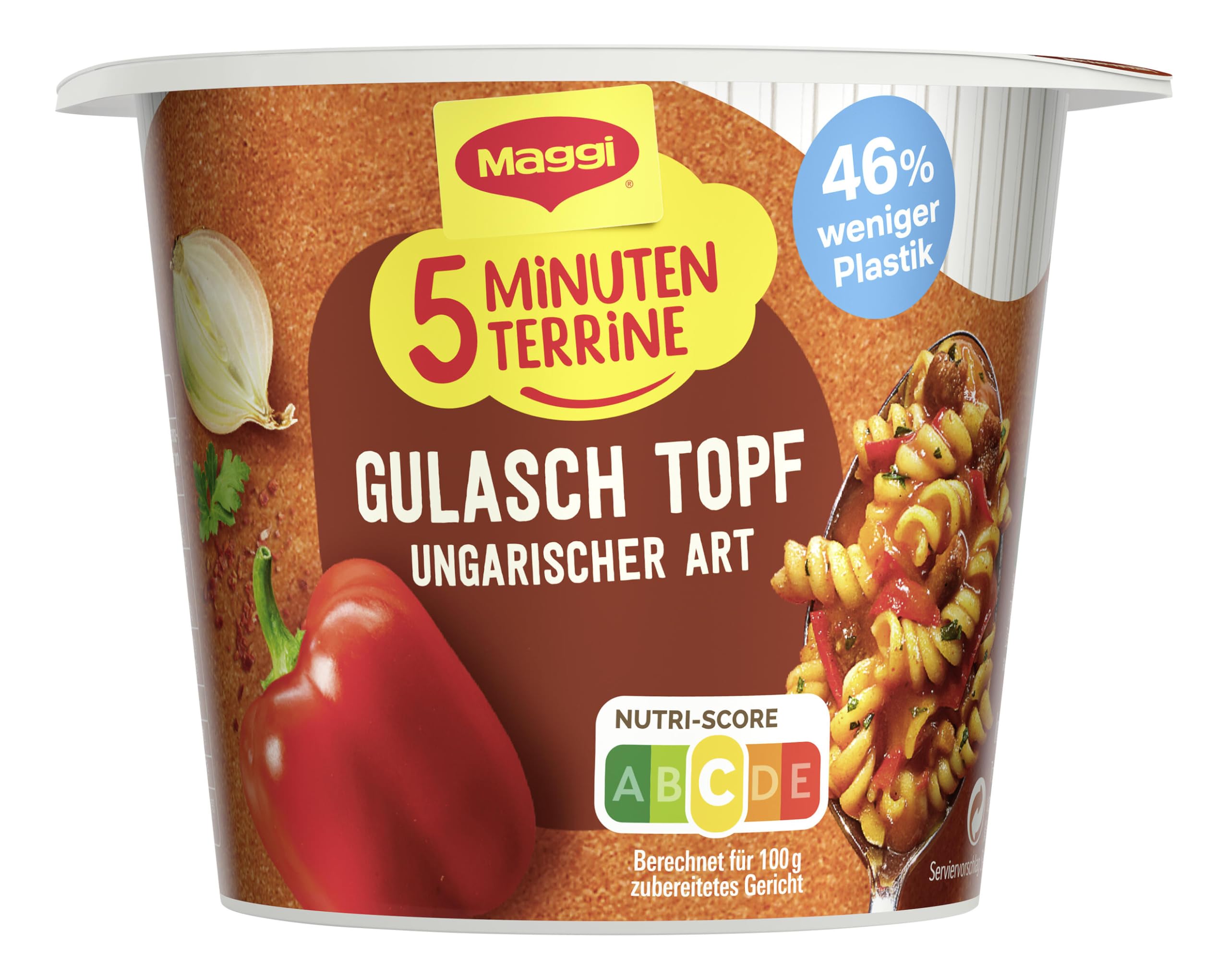 Maggi fünf Minuten Terrinen, Sortimentsbox, Leckere Fertiggerichte in 6 verschiedenen Geschmacksrichtungen, Im praktischen Becher, 48er Pack (48 Becher)