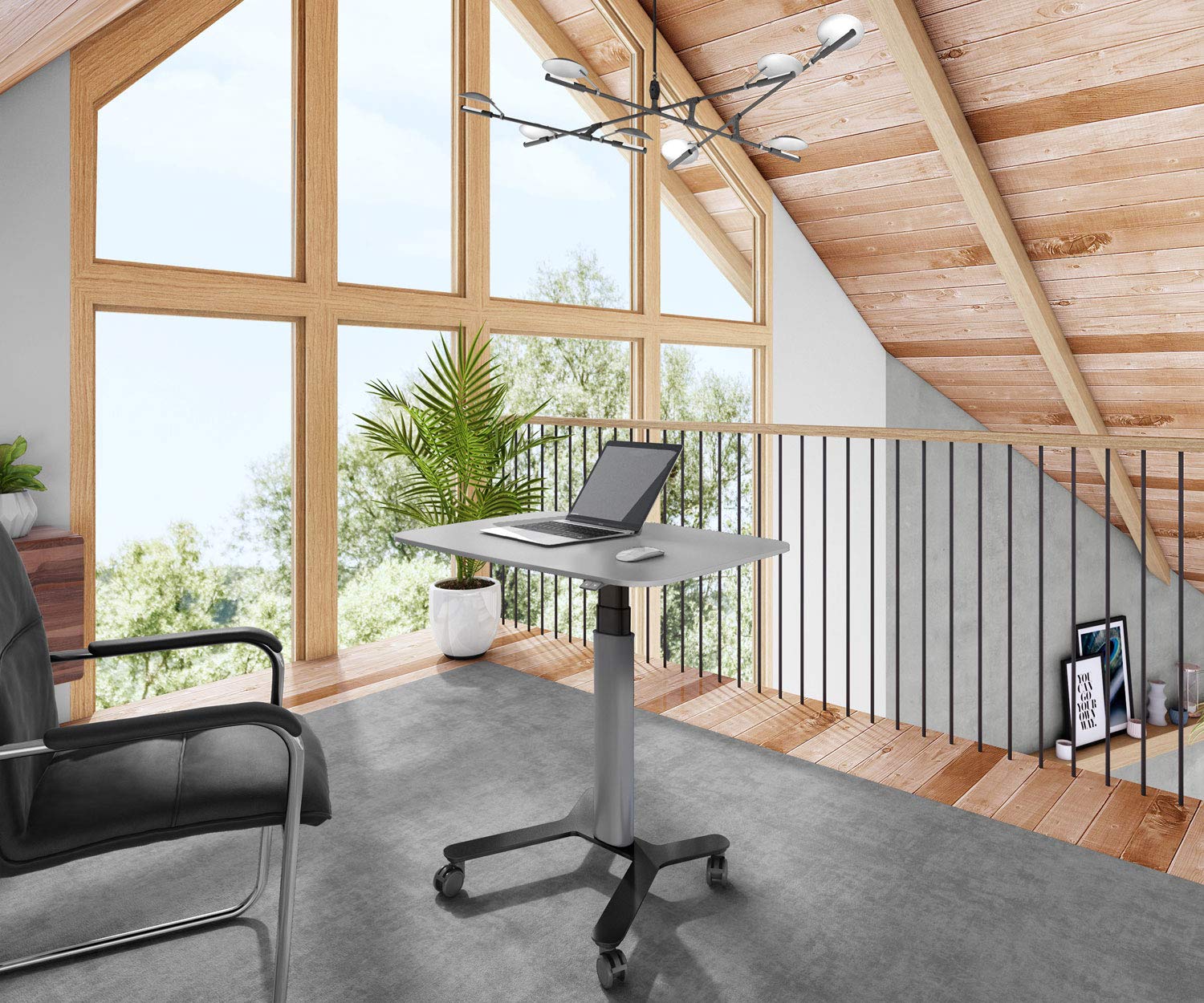ESMART EAX-131 BG 90 x 60 cm Hellgrau Ergonomischer Steh-Sitz-Pult-Schreibtisch Stufenlos elektrisch höhenverstellbar 65-130 cm mobiles Stehpult rollbar