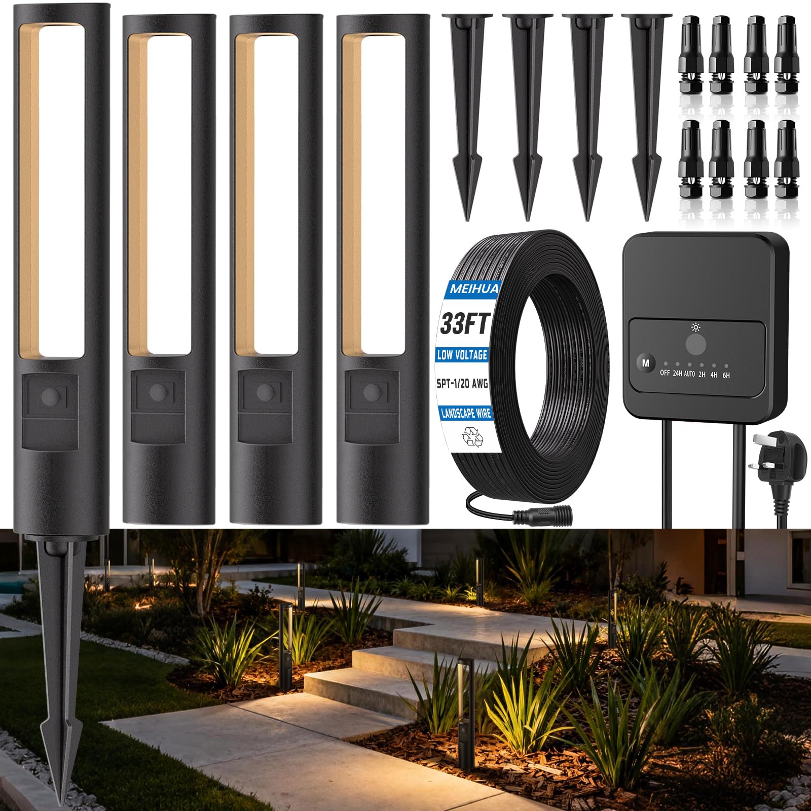 Mains Powered Garden Path Lights 4P Low Voltage Outdoor Landscape Lights