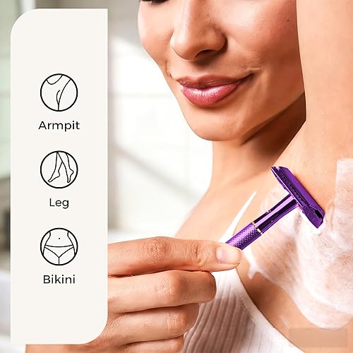 Miniatura 7 de ZOMCHI Maquinilla de afeitar de seguridad de doble filo con soporte, afeitadora de seguridad con 10 cuchillas de afeitar de seguridad de doble filo,