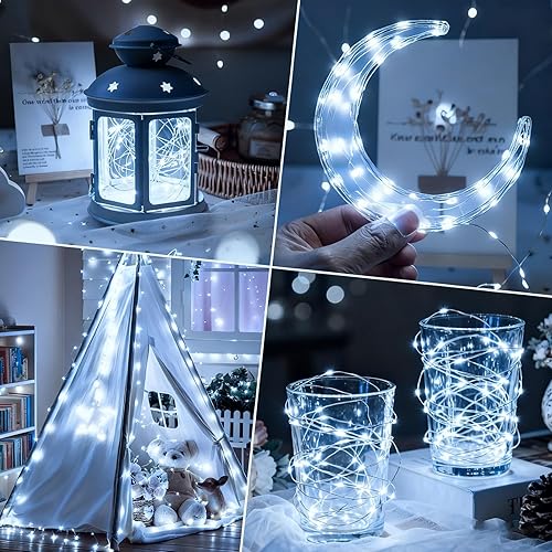 Miniatura 3 de ZNYCYE Guirnalda de 50 luces LED con temporizador, 6 unidades de 8.2 pies, 8 modos, funciona con pilas, mini tira de luces LED para bricolaje, boda,
