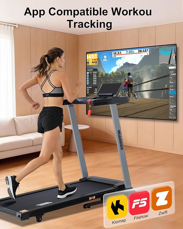 HUAGEED Treadmills for Home, 15-Level Auto Incline, 17.32" Wide Belt, 3.0HP, 0.6–10 MPH, 300 lb Capacity Folding Running Machine, 40 Preset Programs image 6