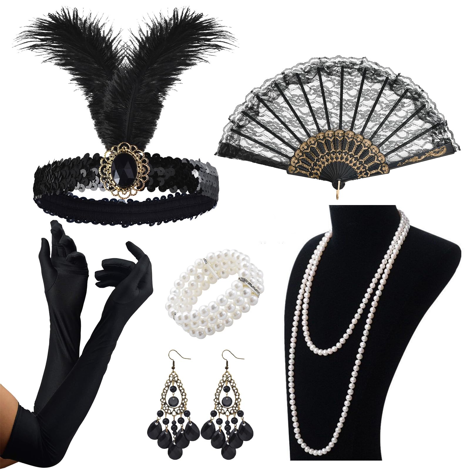 ZYNERY 1920 Accessories for Women Flapper Accessories Theme Party Drama Performance Role Play Gatsby Accessories Women