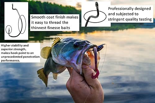 Miniatura 5 de Angler's Grotto EWG - Gancho de gusano de vástago compensado, 1525 unidades por paquete, anzuelos de pesca de agua salada de agua dulce, acero de