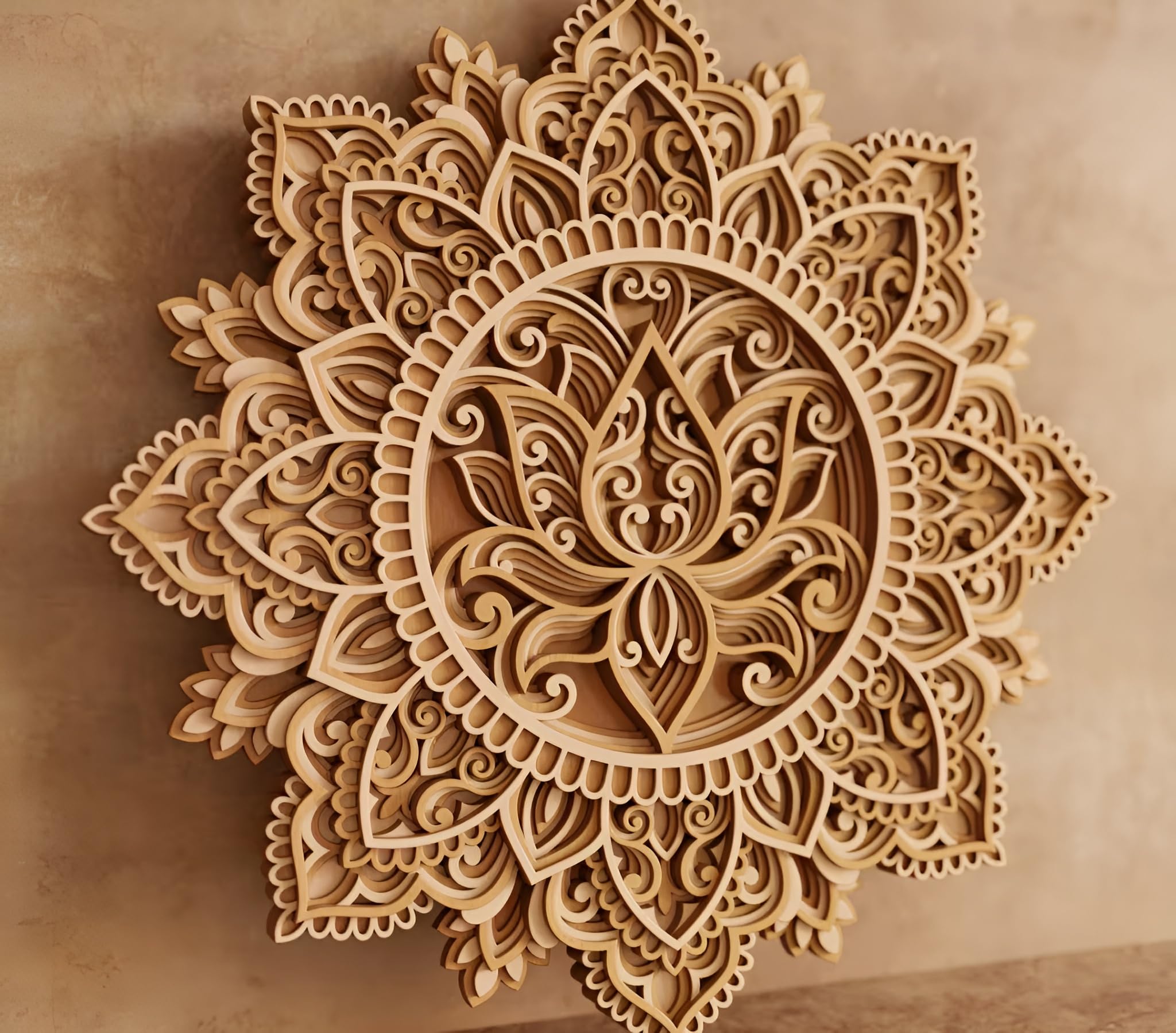 Lotus Mandala Wall Art - 12 Inch Wooden Decor -9 Lotus Mandala Wall Art - 12 Inch Wooden Decor -9