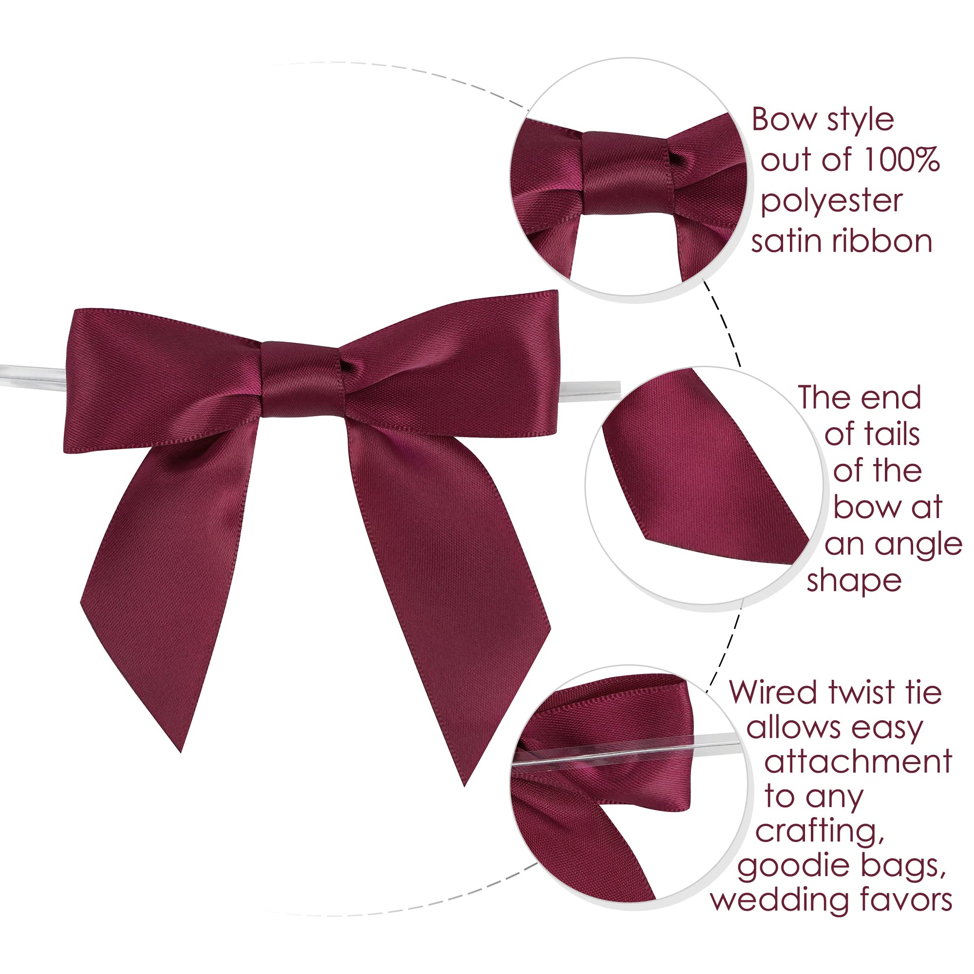 Meetppy 50 Fiocchi Di Raso Bordeaux 9,1 Cm, Preconfezionati, Per Matrimoni, Bomboniere, Confezioni Regalo E Decorazioni Fai Da Te