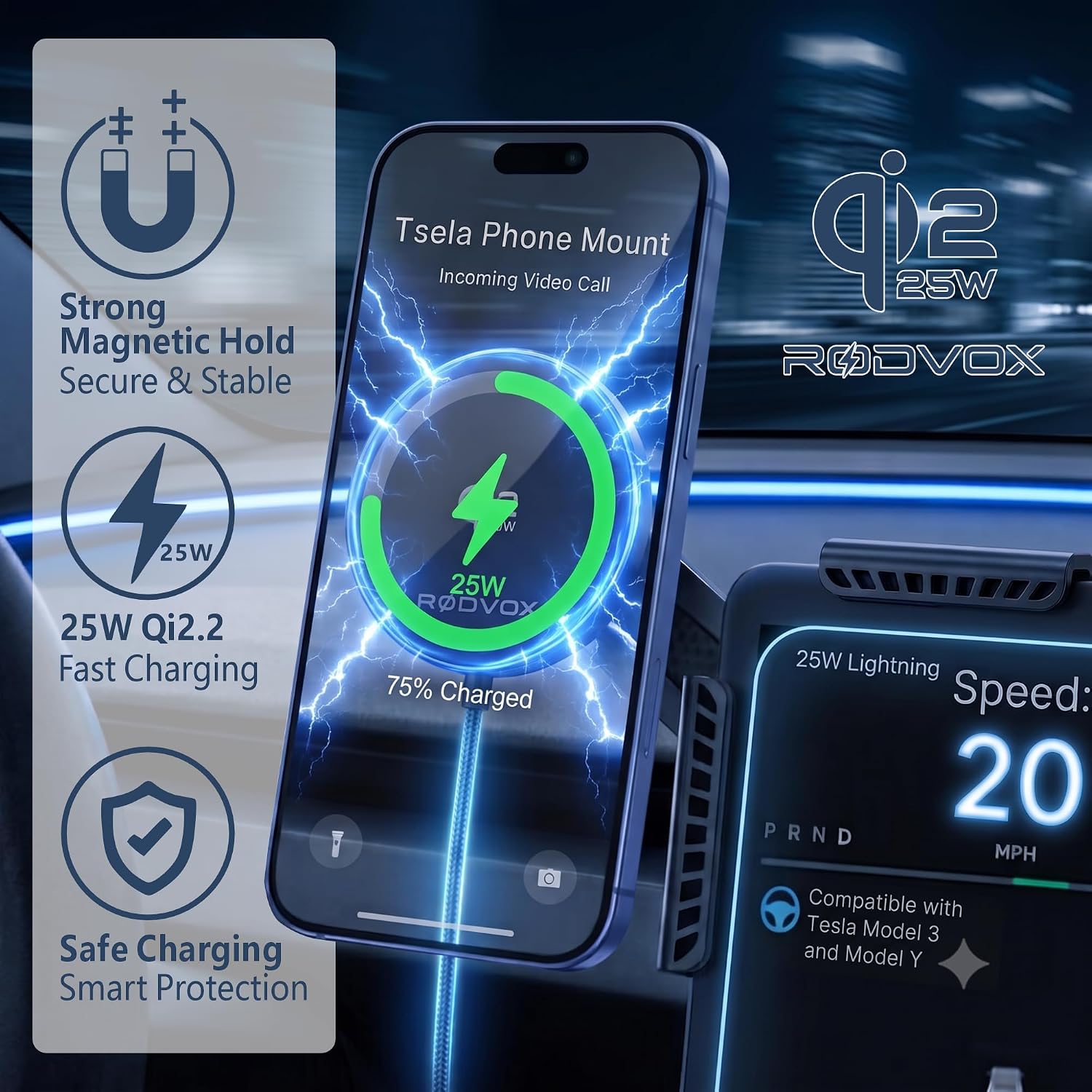 Qi2.2 25W Phone Mount Compatible with Tesla Model 3/Y, Screen Clamp image 4