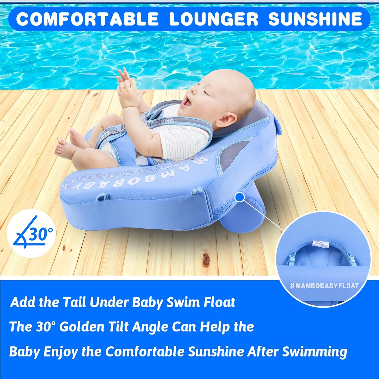 Mambobaby Baby Swim Float with Canopy & Tail Infant Pool Float Non-Inflatable Toddler Swim Float with Skin-Friendly Material for 3-24 Months Baby Boys Grils Elephant Blue