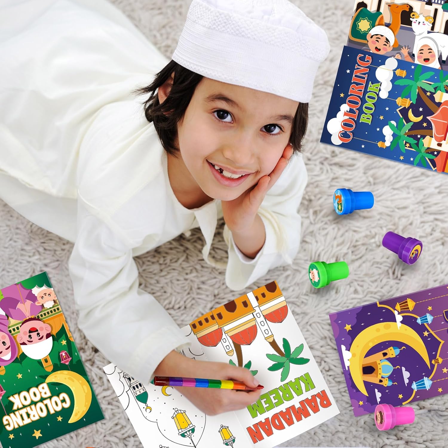Cinrobiye 60 Pcs Ramadan Coloring Books Party Favors Set Eid Mubarak Party Favors Goodie Bags Fillers Ramadan Eid Holiday Activity Party Gift Supplies DIY Scene Stickers Tattoo Prizes Art Craft - Image 5