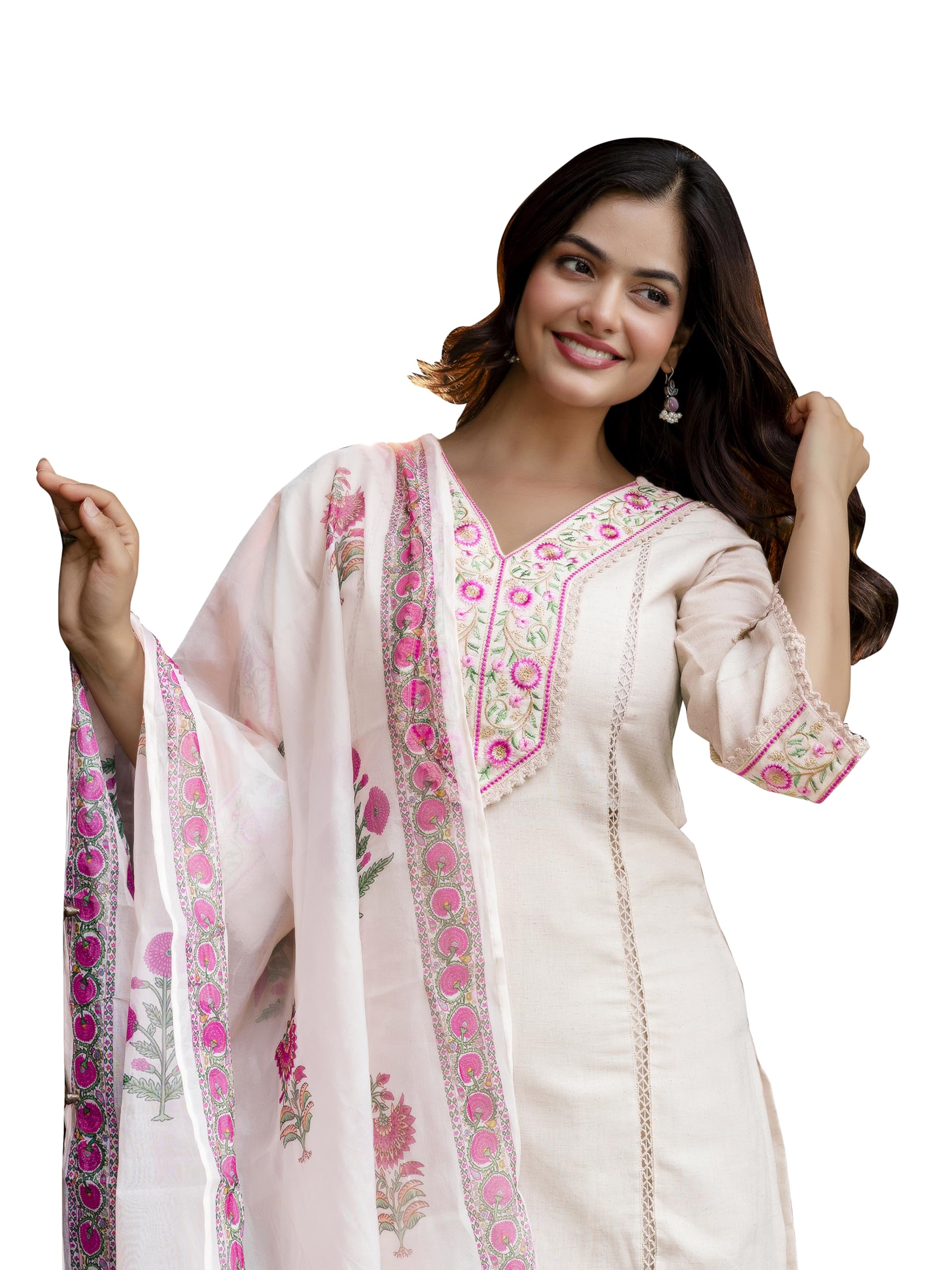 trendmalls Women's Cotton Embroidery Sequence Work Kurta Palazzo with Dupatta Salwar Suit Set For Women-picture-55