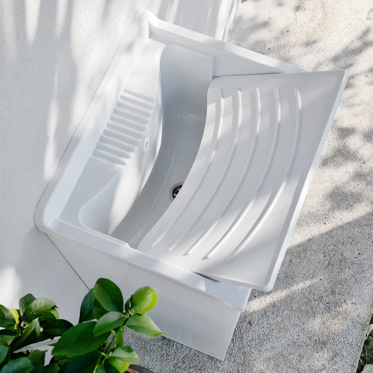Jo-Bagno.it Lavatoio Lavanderia da esterno giardino e terrazzo salvaspazio in Resina e PVC Bianco, Vasca e Tavola in Plastica 60 x 60 x 85 cm