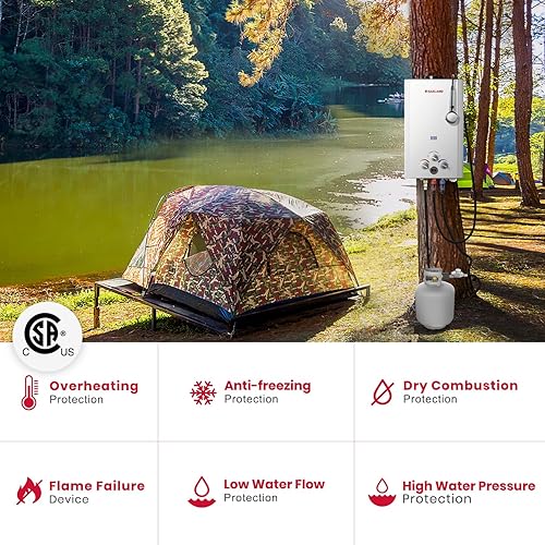 Miniatura 5 de GASLAND Outdoors BE264 - Calentador de agua a gas portátil de 10 litros, 2.64 GPM, calentador de agua de propano de bajo consumo para caravana,
